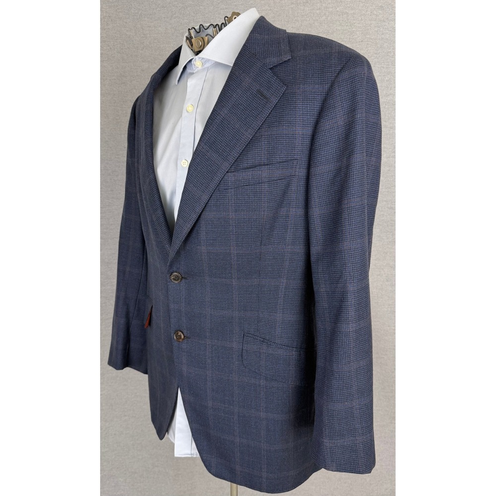 Men's Navy Windowpane Sport Coat Blazer Loro Piana